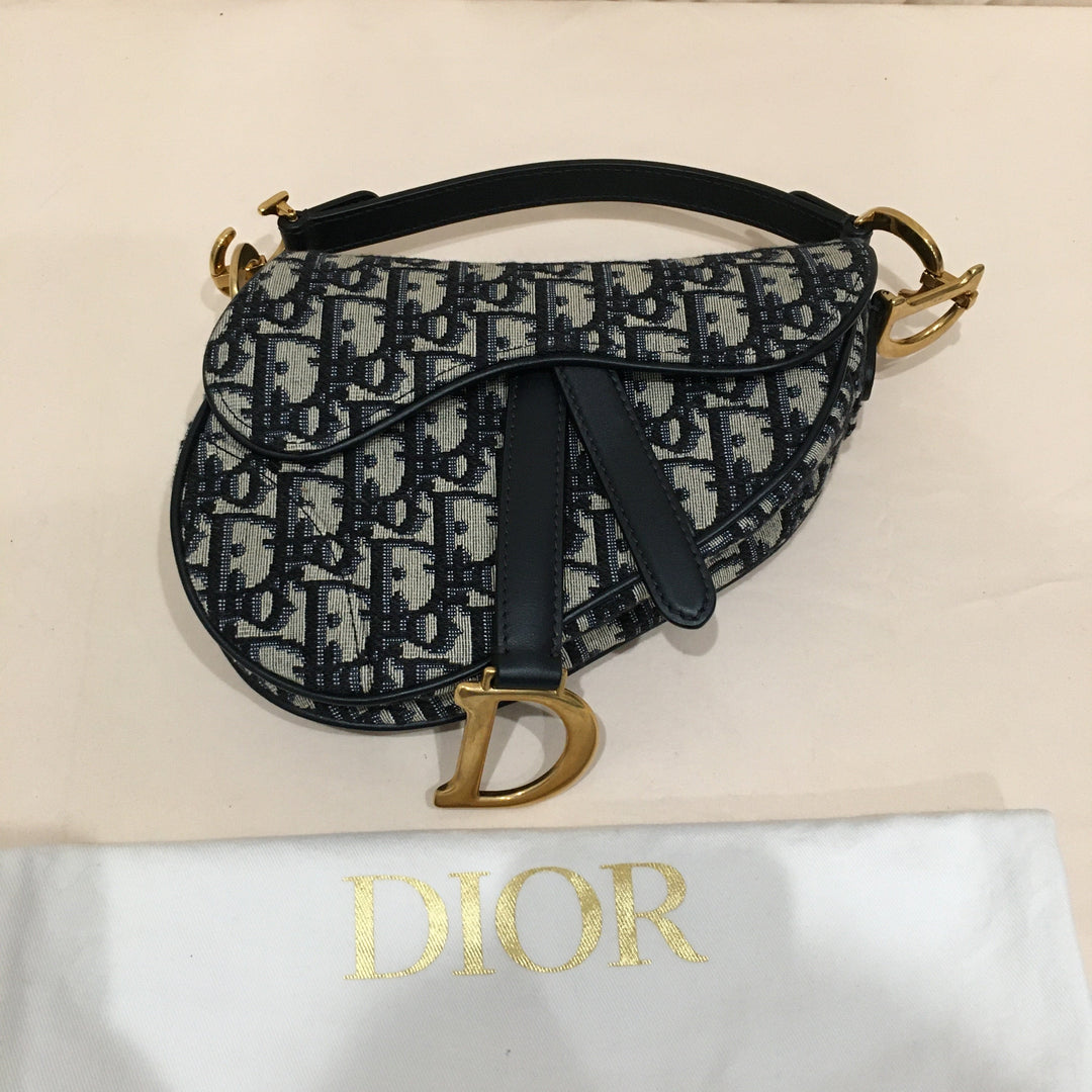 CHRISTIAN Top quality Dior Top quality Dior Navy Canvas Saddle Handbag Sku# 73720