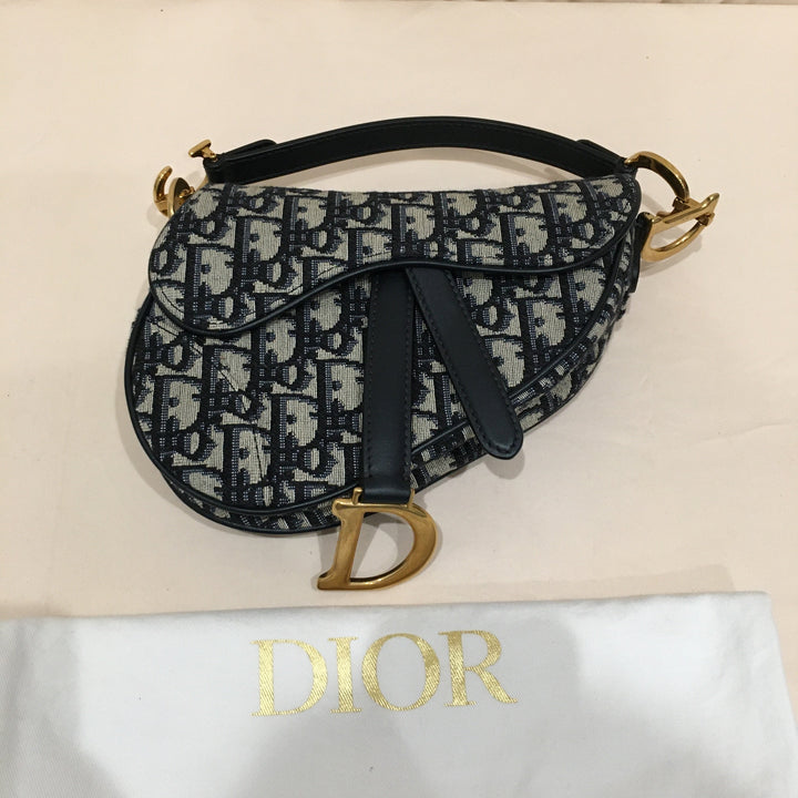 CHRISTIAN Top quality Dior Top quality Dior Navy Canvas Saddle Handbag Sku# 73720