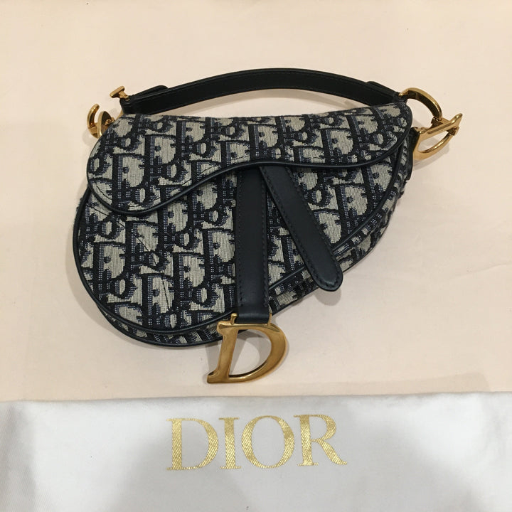 CHRISTIAN Top quality Dior Top quality Dior Navy Canvas Saddle Handbag Sku# 73720