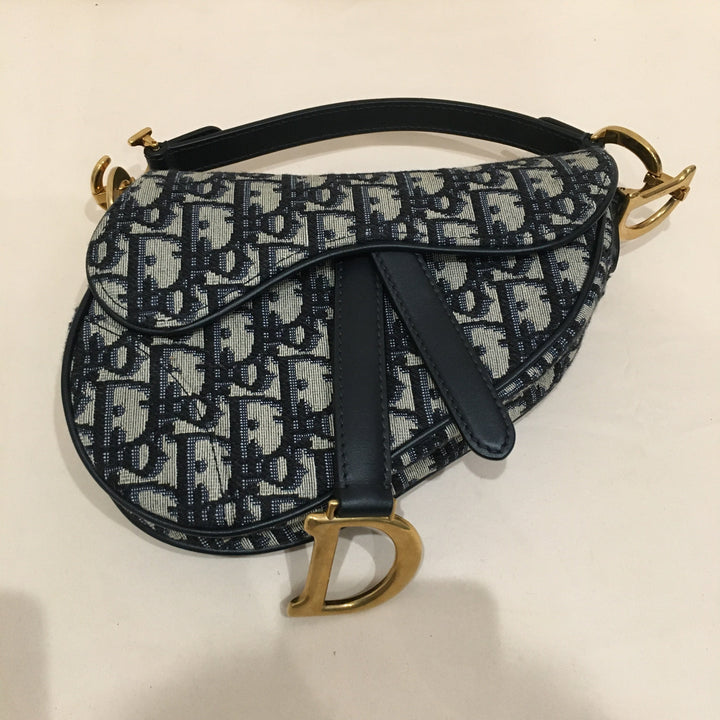 CHRISTIAN Top quality Dior Top quality Dior Navy Canvas Saddle Handbag Sku# 73720