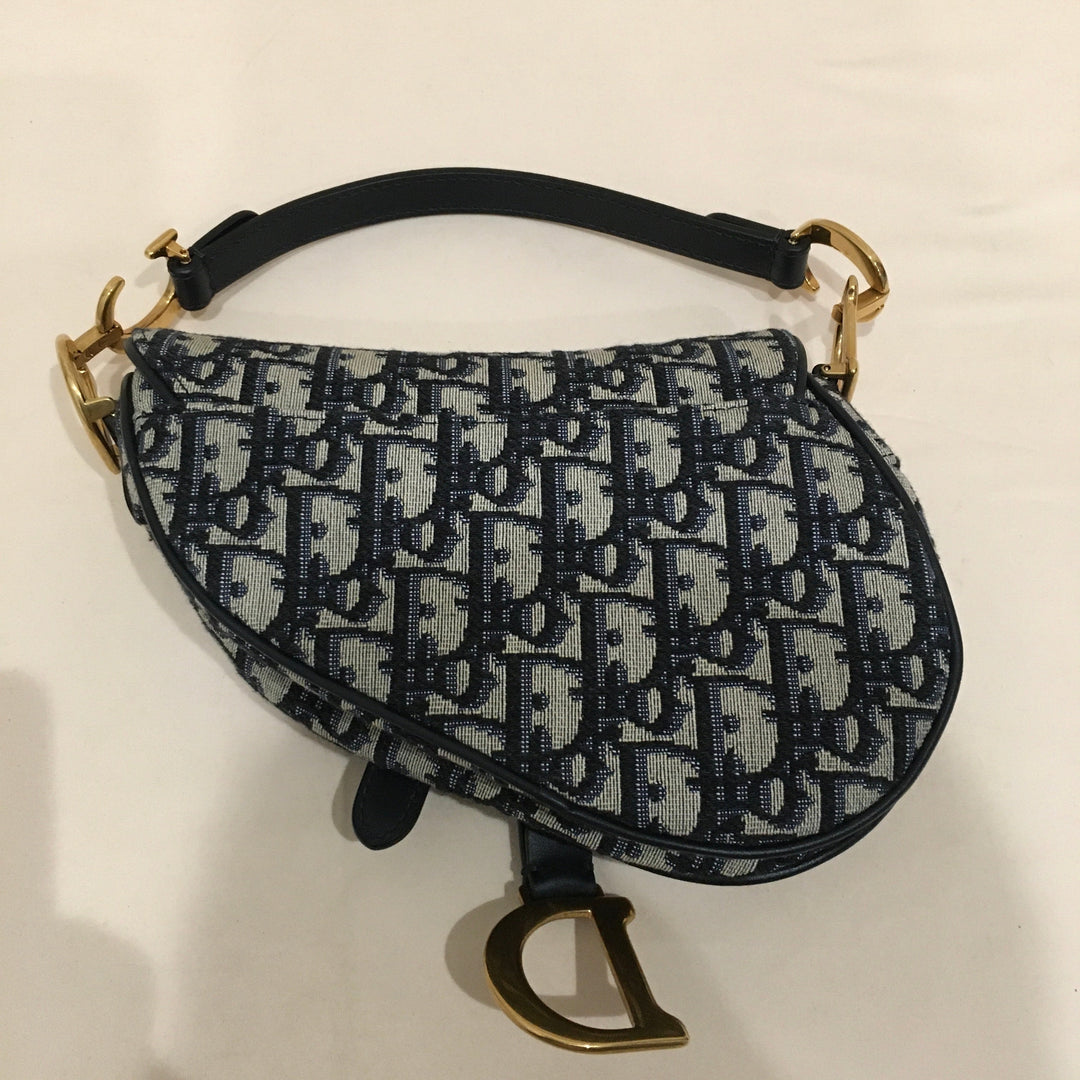 CHRISTIAN Top quality Dior Top quality Dior Navy Canvas Saddle Handbag Sku# 73720
