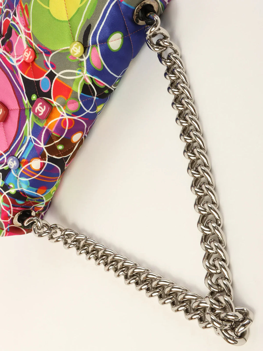 Chanel Around 2007 Made Silk Satin Turn-Lock Chain Bag Multi