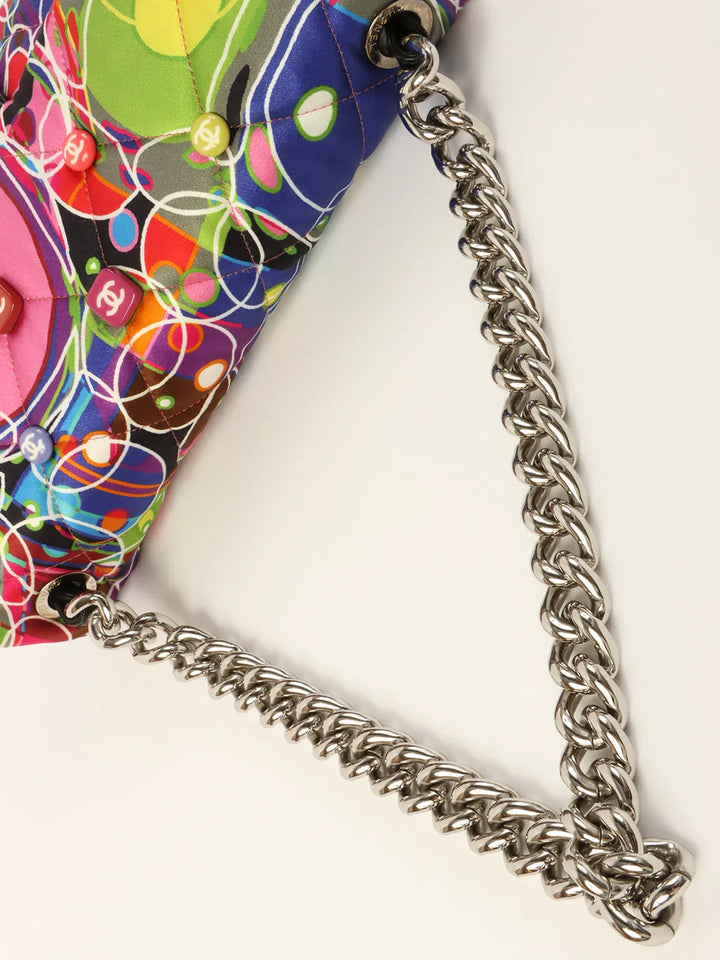 Chanel Around 2007 Made Silk Satin Turn-Lock Chain Bag Multi