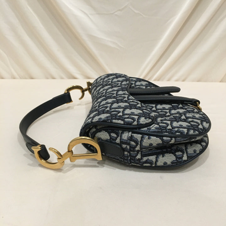 CHRISTIAN Top quality Dior Top quality Dior Navy Canvas Saddle Handbag Sku# 73720
