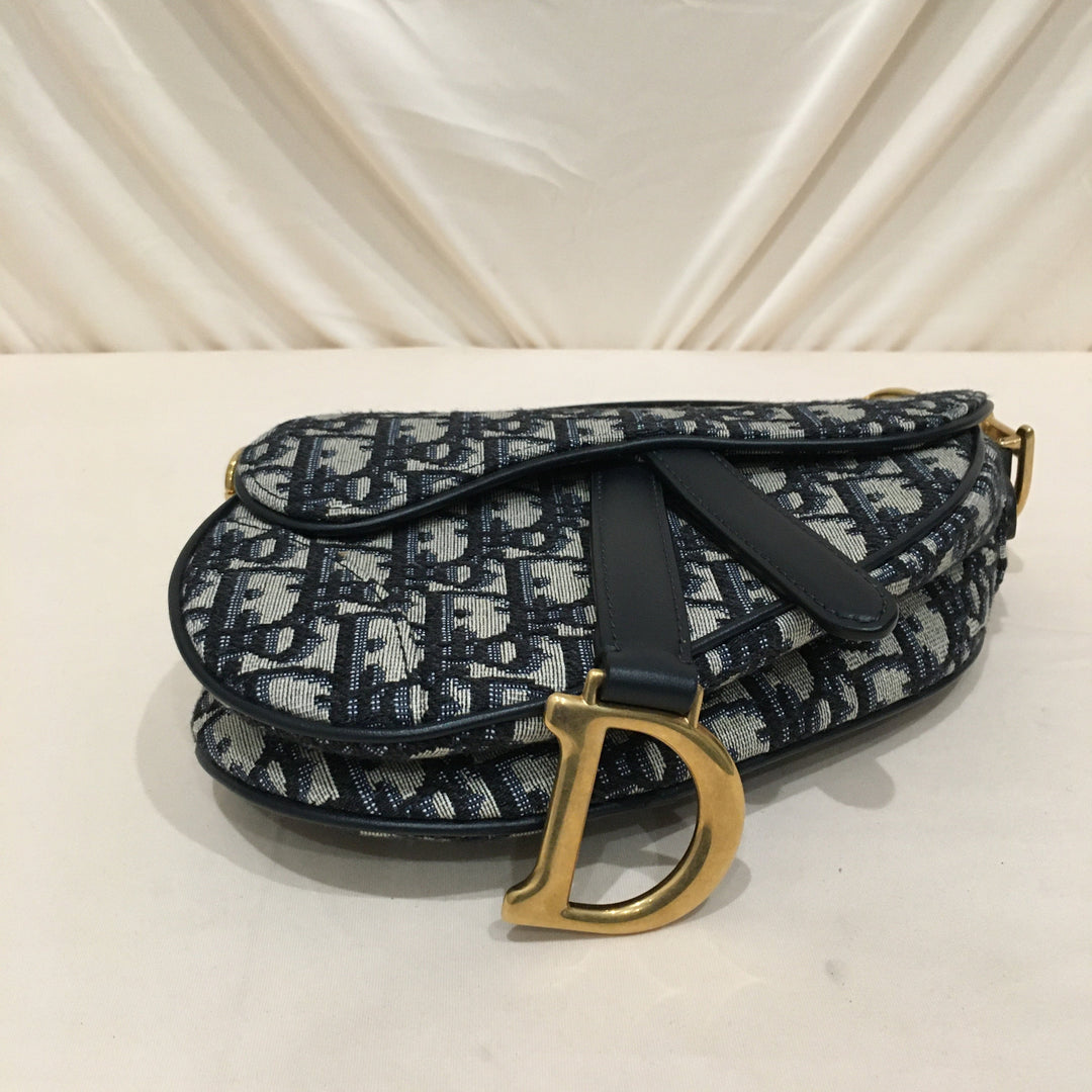 CHRISTIAN Top quality Dior Top quality Dior Navy Canvas Saddle Handbag Sku# 73720