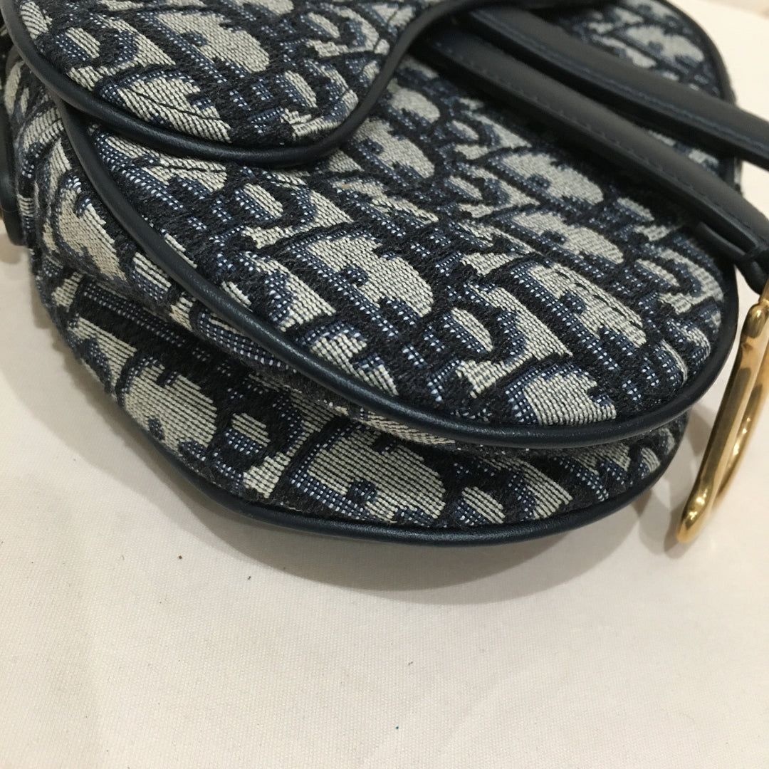CHRISTIAN Top quality Dior Top quality Dior Navy Canvas Saddle Handbag Sku# 73720
