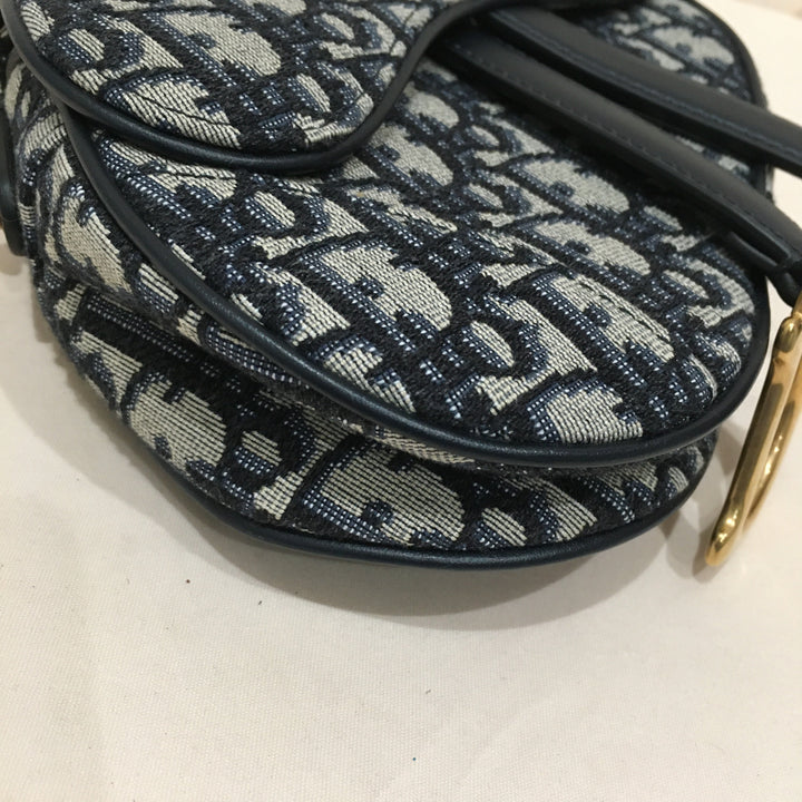 CHRISTIAN Top quality Dior Top quality Dior Navy Canvas Saddle Handbag Sku# 73720