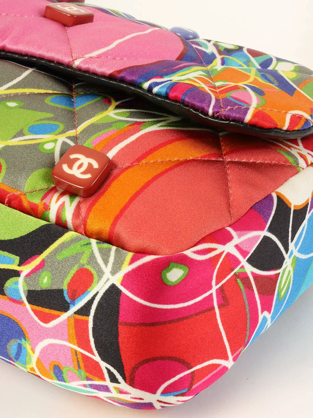 Chanel Around 2007 Made Silk Satin Turn-Lock Chain Bag Multi