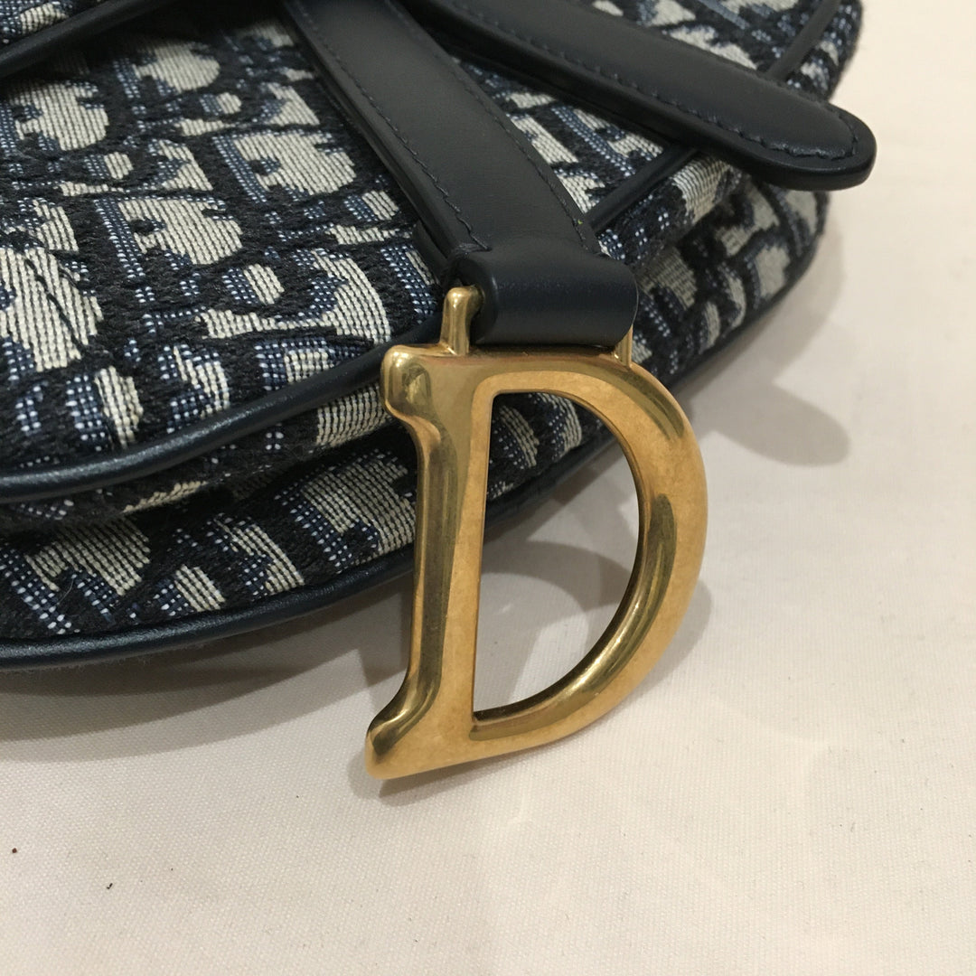 CHRISTIAN Top quality Dior Top quality Dior Navy Canvas Saddle Handbag Sku# 73720