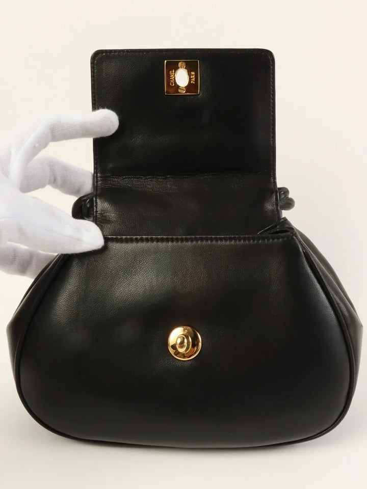 Chanel Around 1997 Made Turn-Lock Twist Top Handle Bag Black