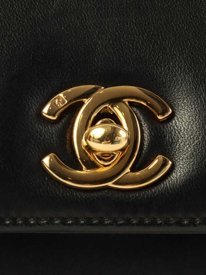 Chanel Around 1997 Made Turn-Lock Twist Top Handle Bag Black