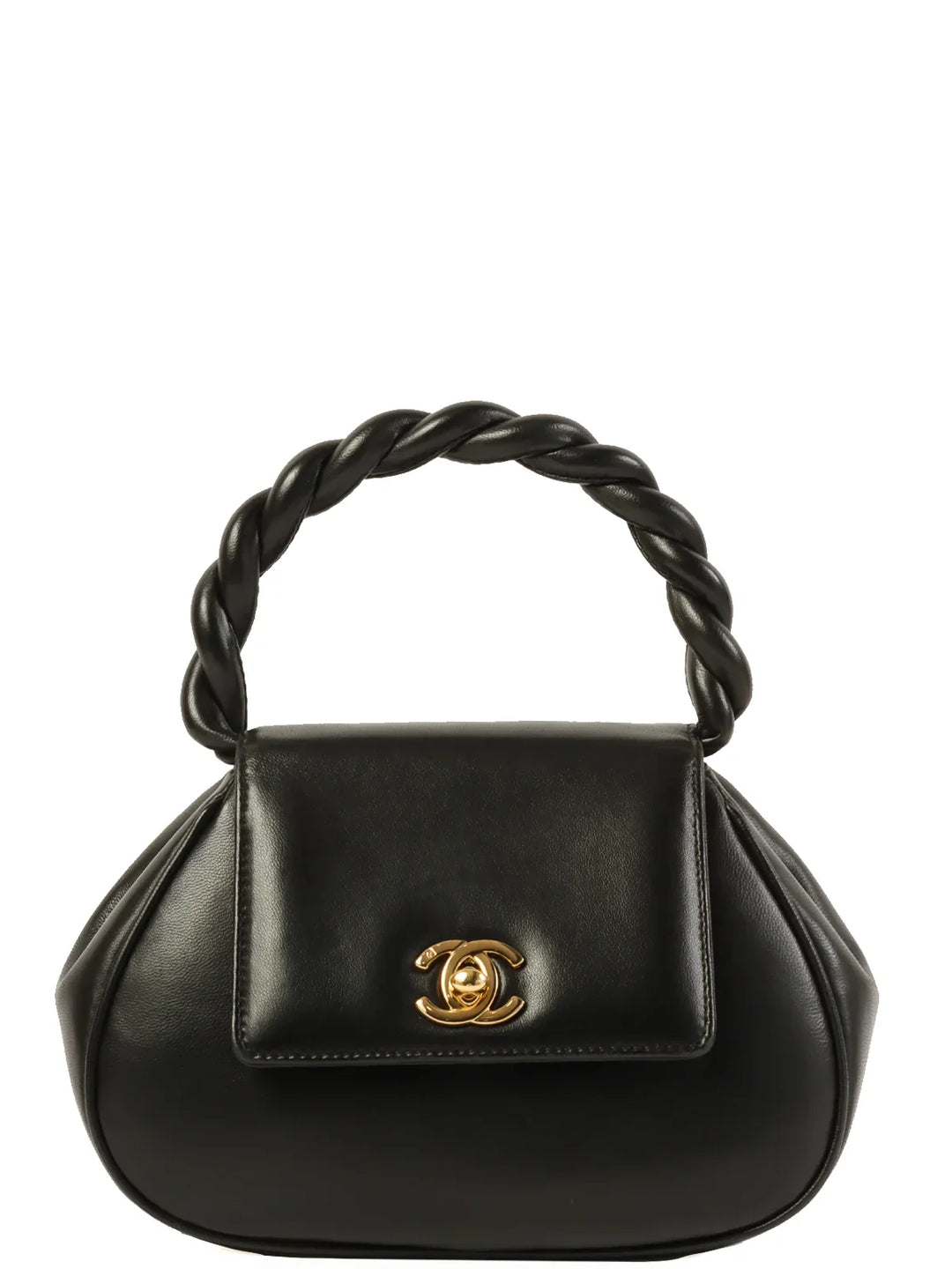 Chanel Around 1997 Made Turn-Lock Twist Top Handle Bag Black