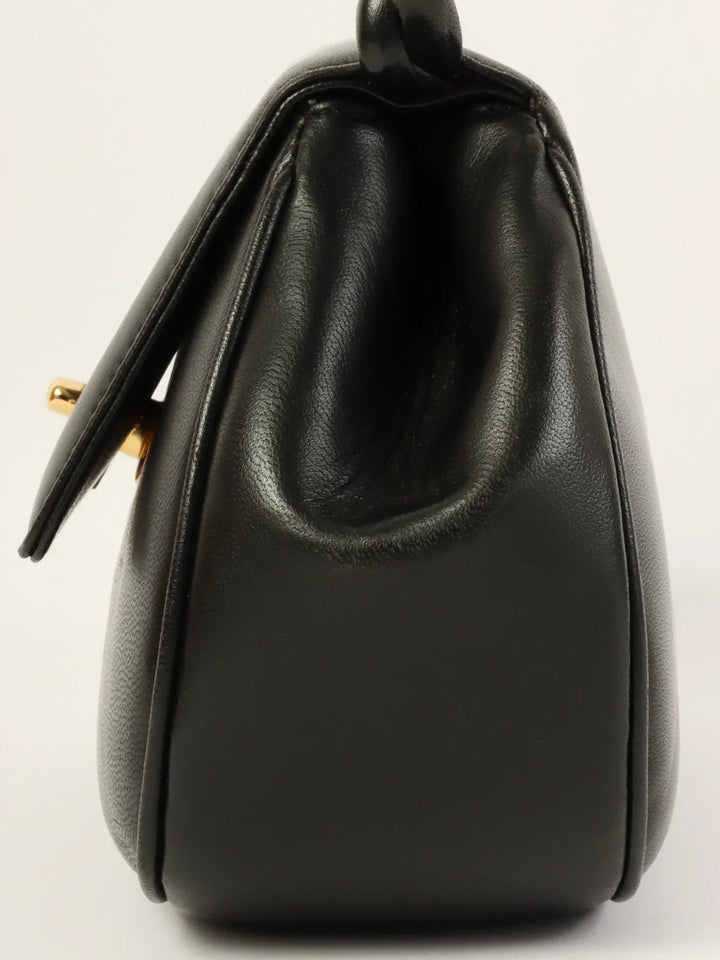 Chanel Around 1997 Made Turn-Lock Twist Top Handle Bag Black