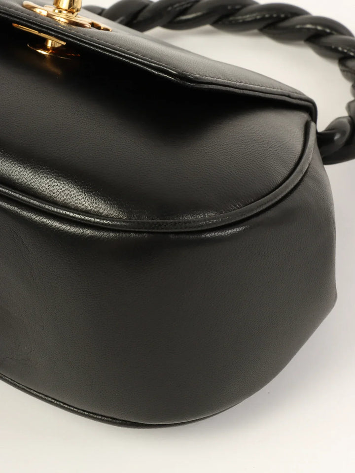 Chanel Around 1997 Made Turn-Lock Twist Top Handle Bag Black