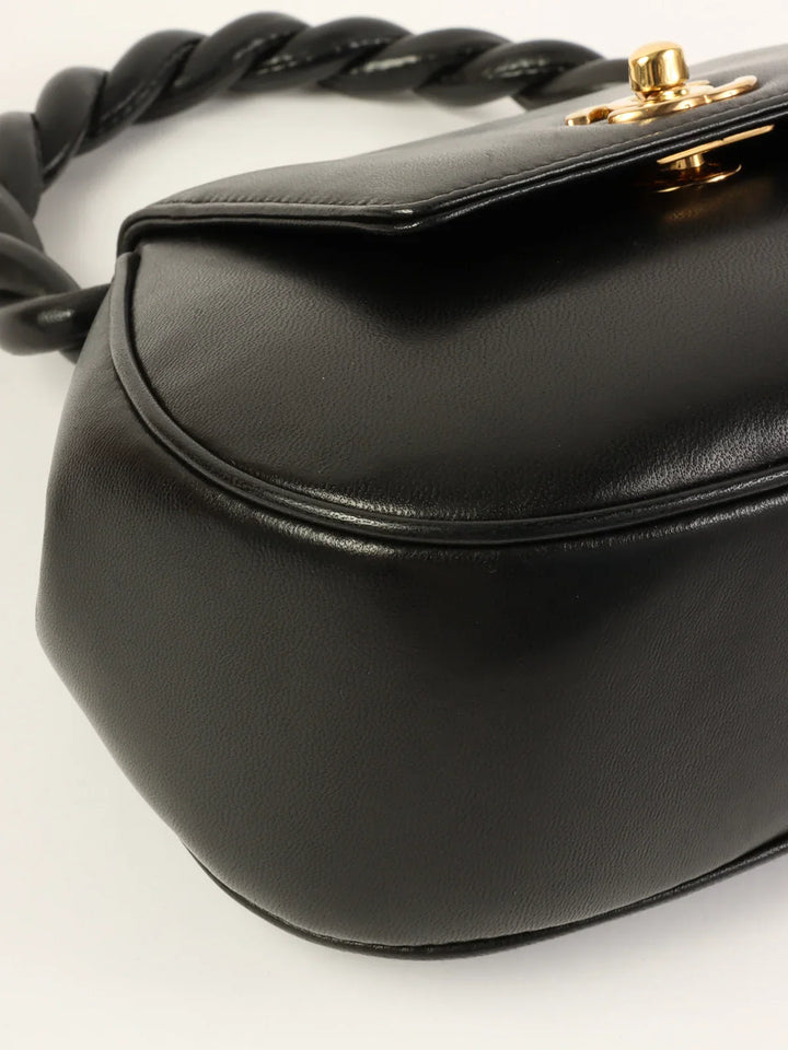 Chanel Around 1997 Made Turn-Lock Twist Top Handle Bag Black