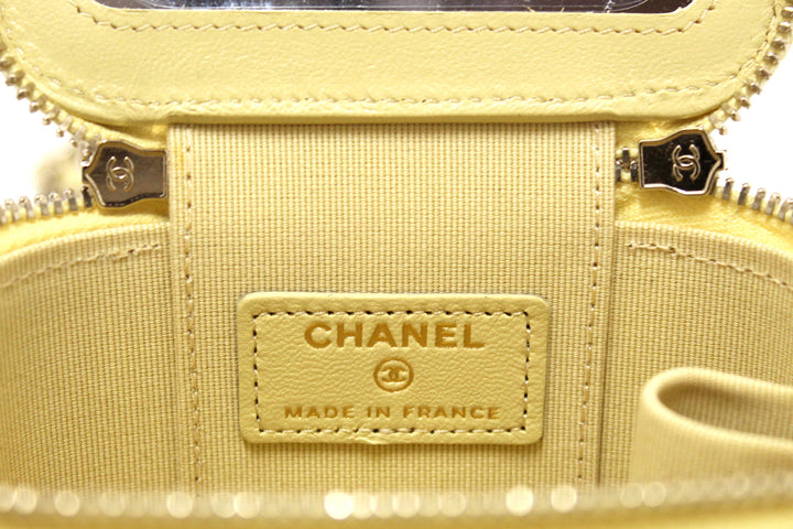 NEW  Top Quality Chanel Yellow Lambskin Top Handle Mini Vanity Case Crossbody Bag