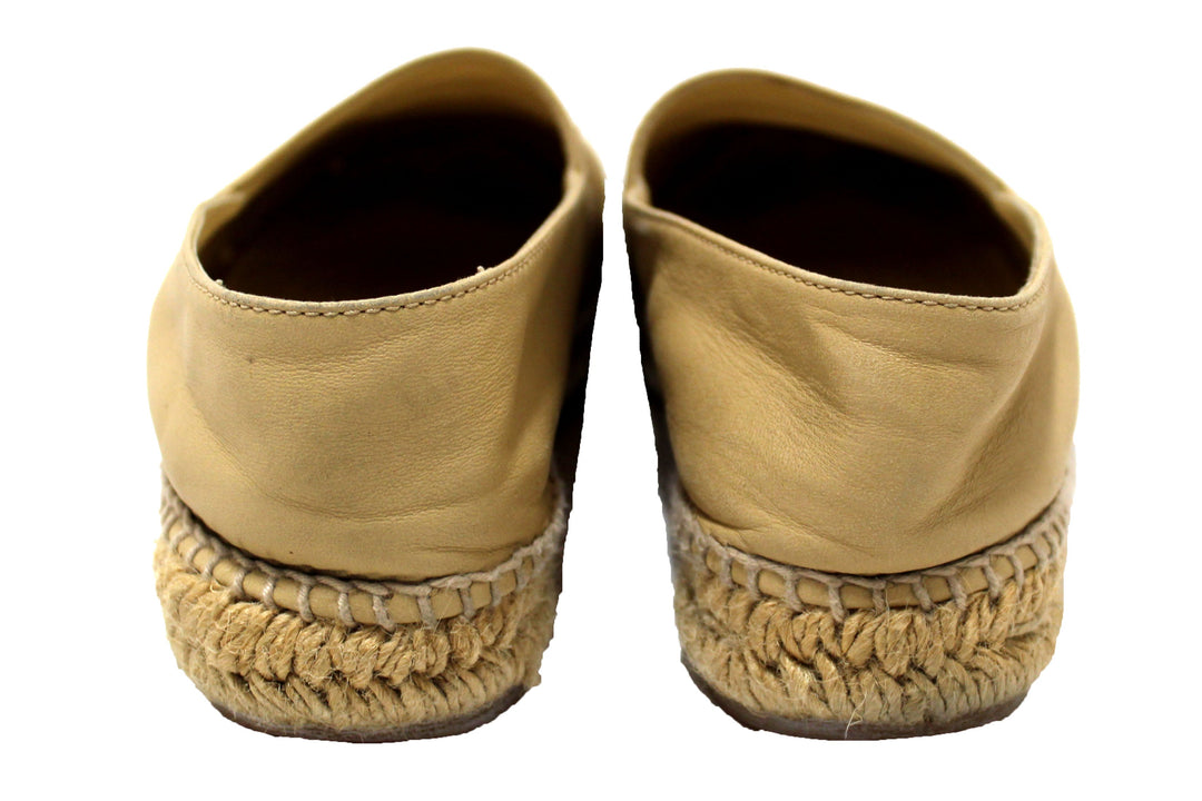 Top Quality Chanel Beige/Black Lambskin Leather Espadrilles Shoes Size 37.5