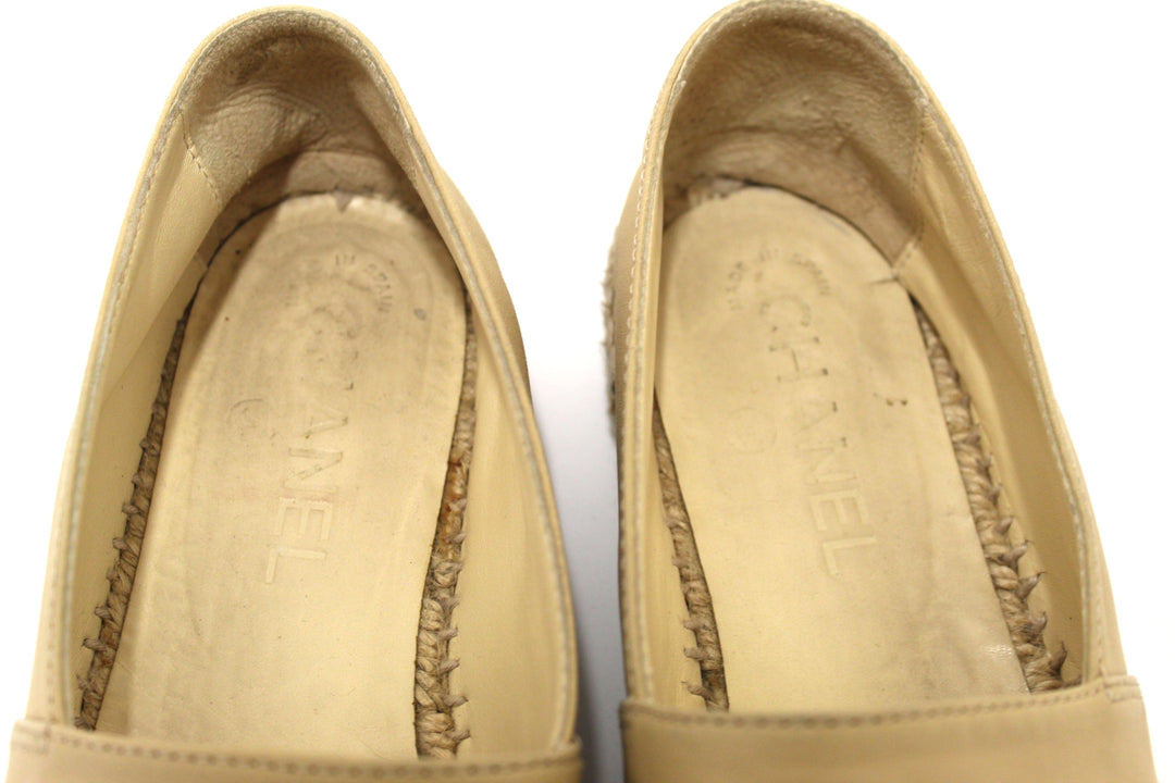 Top Quality Chanel Beige/Black Lambskin Leather Espadrilles Shoes Size 37.5
