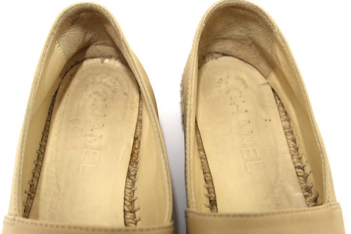 Top Quality Chanel Beige/Black Lambskin Leather Espadrilles Shoes Size 37.5