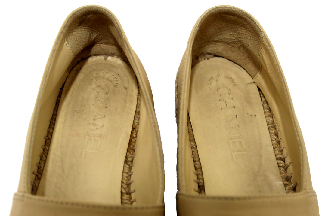 Top Quality Chanel Beige/Black Lambskin Leather Espadrilles Shoes Size 37.5