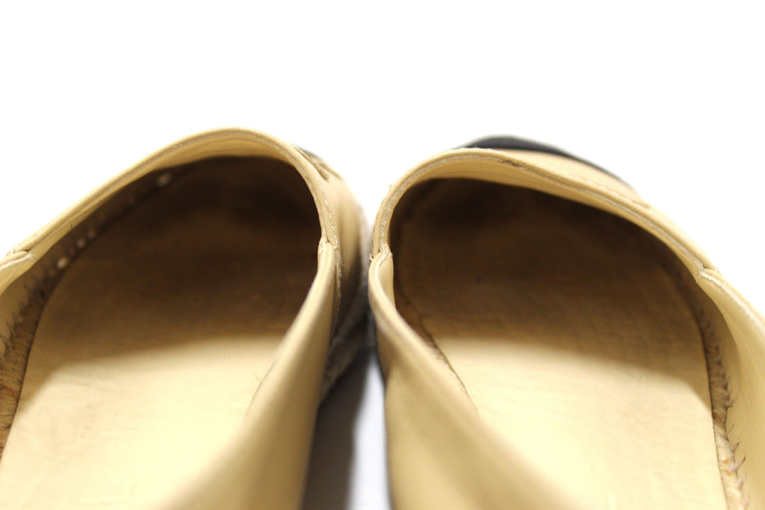 Top Quality Chanel Beige/Black Lambskin Leather Espadrilles Shoes Size 37.5