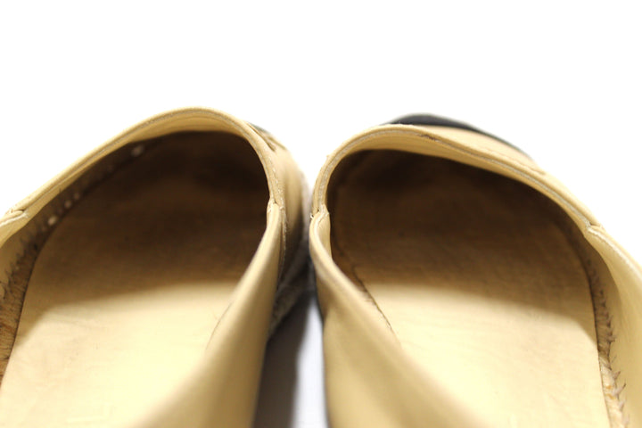 Top Quality Chanel Beige/Black Lambskin Leather Espadrilles Shoes Size 37.5
