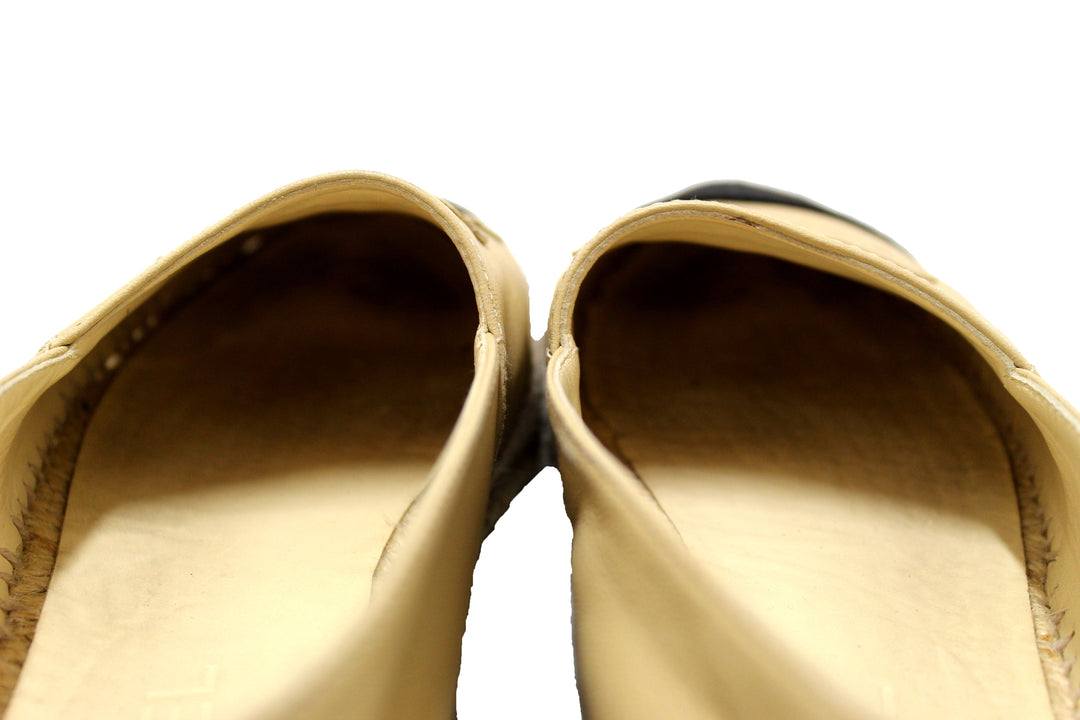 Top Quality Chanel Beige/Black Lambskin Leather Espadrilles Shoes Size 37.5