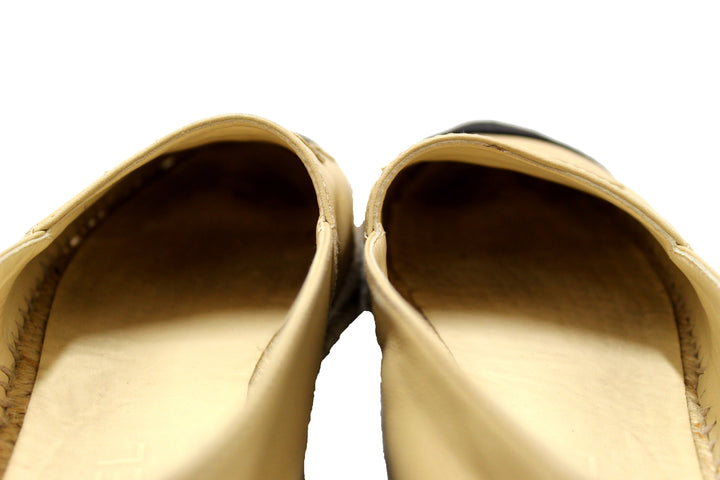 Top Quality Chanel Beige/Black Lambskin Leather Espadrilles Shoes Size 37.5