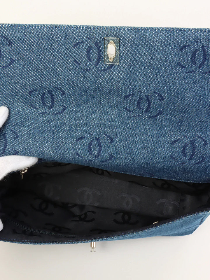 Chanel Around 2001 Made Denim Clear Turn-Lock Chain Bag Indigo
