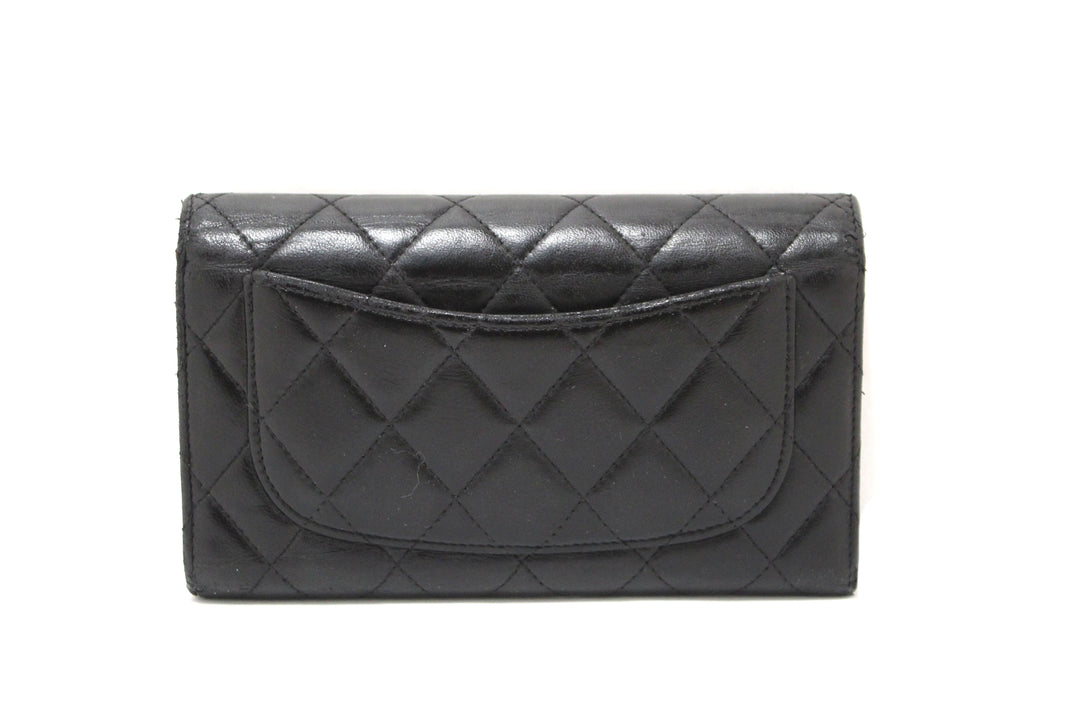 Top Quality Chanel Black Quilted Lambskin Leather Trifold Flap Wallet