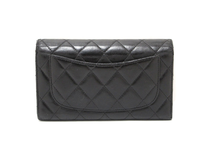 Top Quality Chanel Black Quilted Lambskin Leather Trifold Flap Wallet