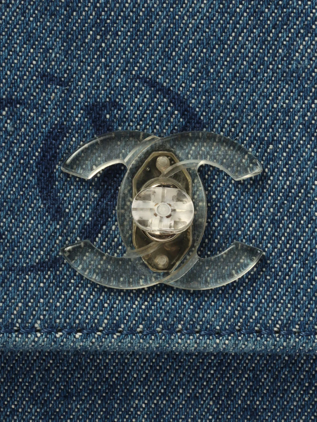 Chanel Around 2001 Made Denim Clear Turn-Lock Chain Bag Indigo
