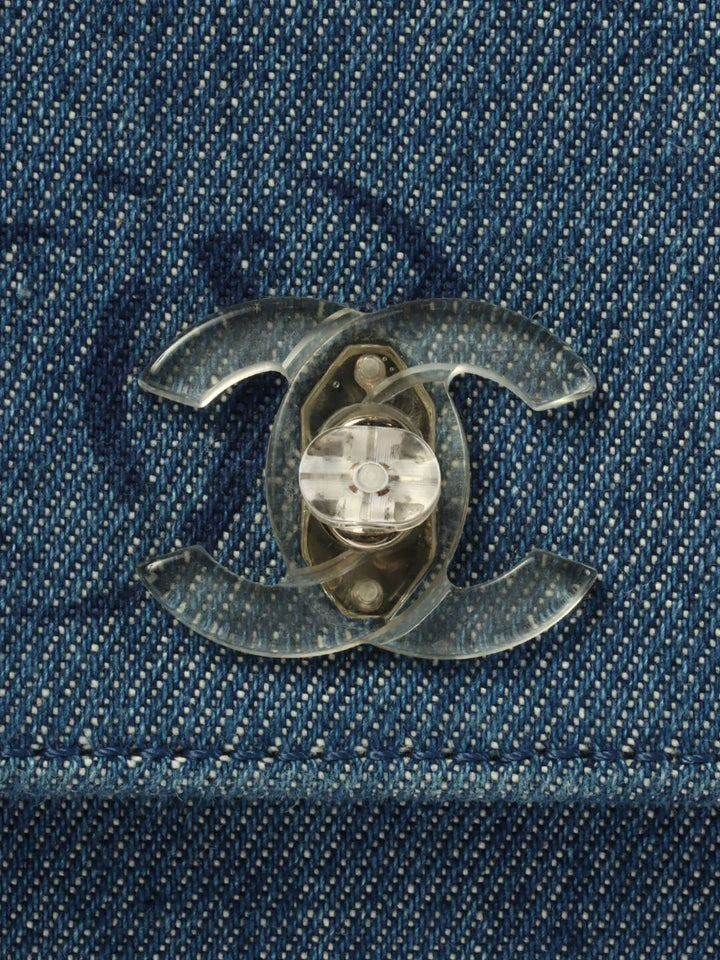 Chanel Around 2001 Made Denim Clear Turn-Lock Chain Bag Indigo