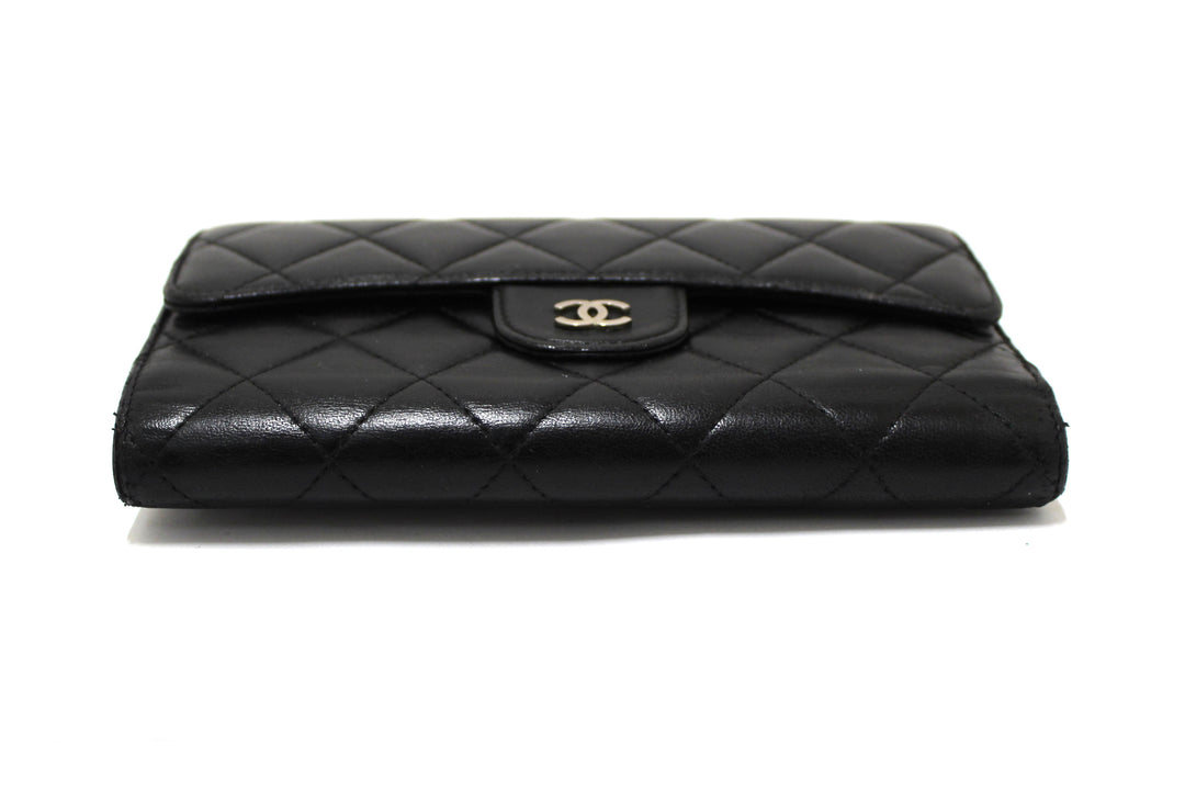 Top Quality Chanel Black Quilted Lambskin Leather Trifold Flap Wallet