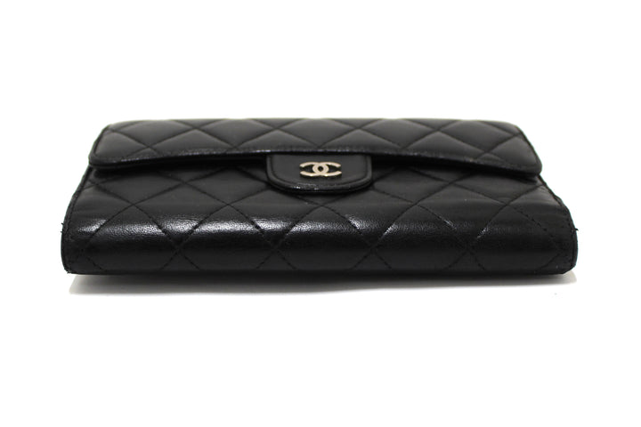 Top Quality Chanel Black Quilted Lambskin Leather Trifold Flap Wallet
