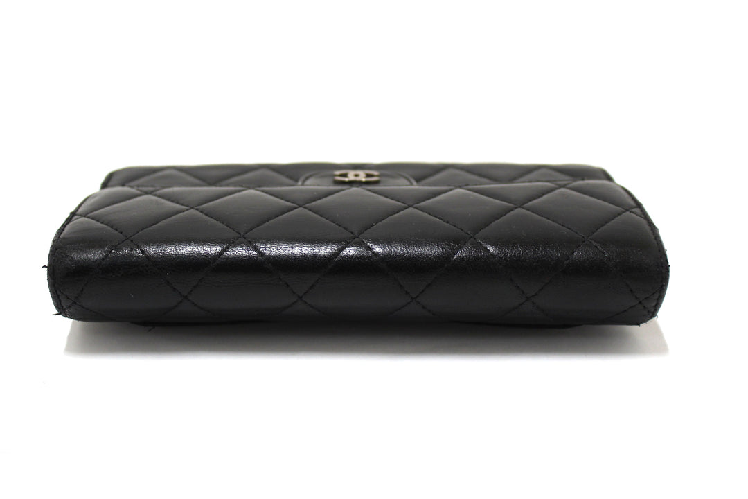 Top Quality Chanel Black Quilted Lambskin Leather Trifold Flap Wallet
