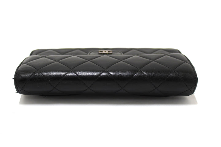 Top Quality Chanel Black Quilted Lambskin Leather Trifold Flap Wallet