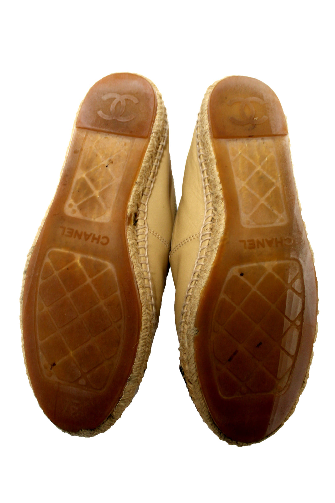 Top Quality Chanel Beige/Black Lambskin Leather Espadrilles Shoes Size 37.5