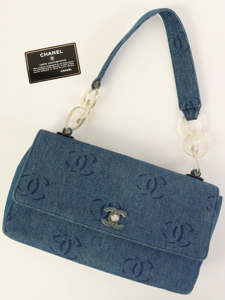 Chanel Around 2001 Made Denim Clear Turn-Lock Chain Bag Indigo