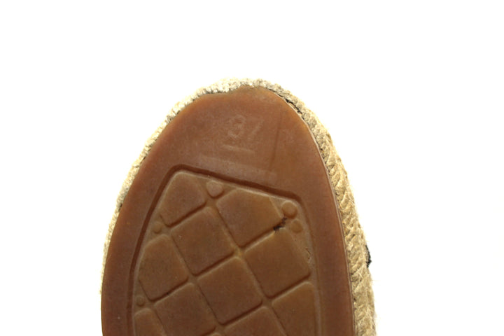 Top Quality Chanel Beige/Black Lambskin Leather Espadrilles Shoes Size 37.5
