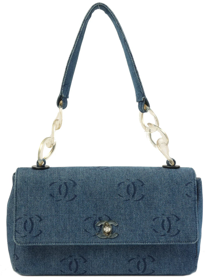 Chanel Around 2001 Made Denim Clear Turn-Lock Chain Bag Indigo