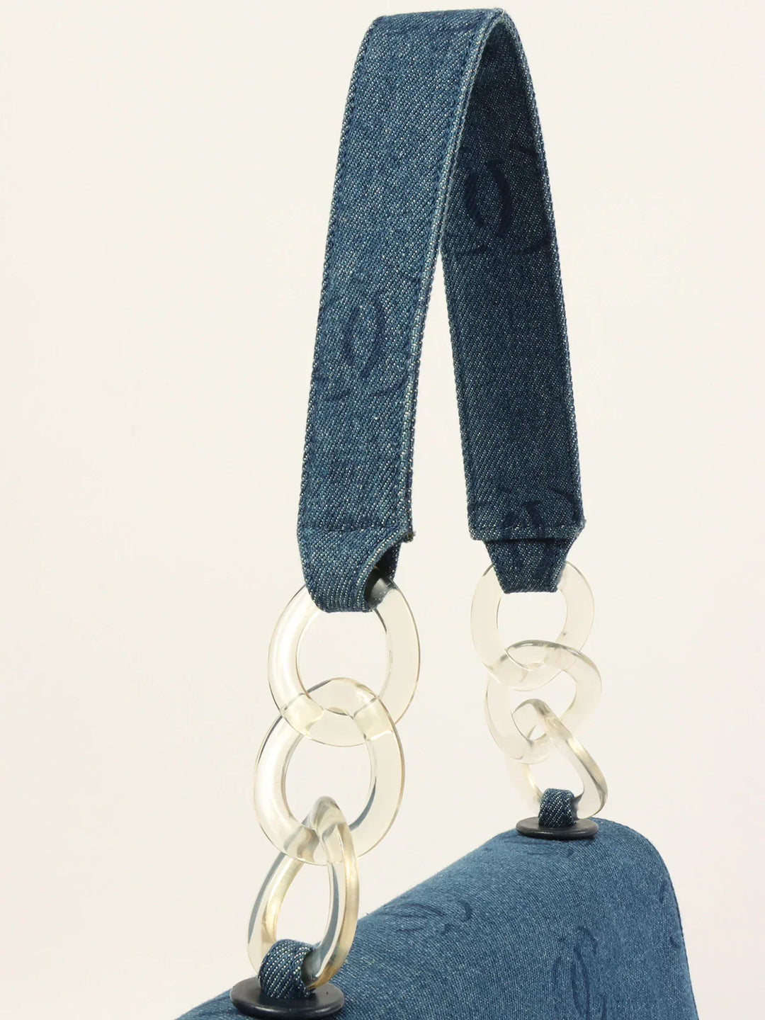 Chanel Around 2001 Made Denim Clear Turn-Lock Chain Bag Indigo