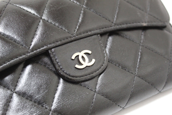 Top Quality Chanel Black Quilted Lambskin Leather Trifold Flap Wallet