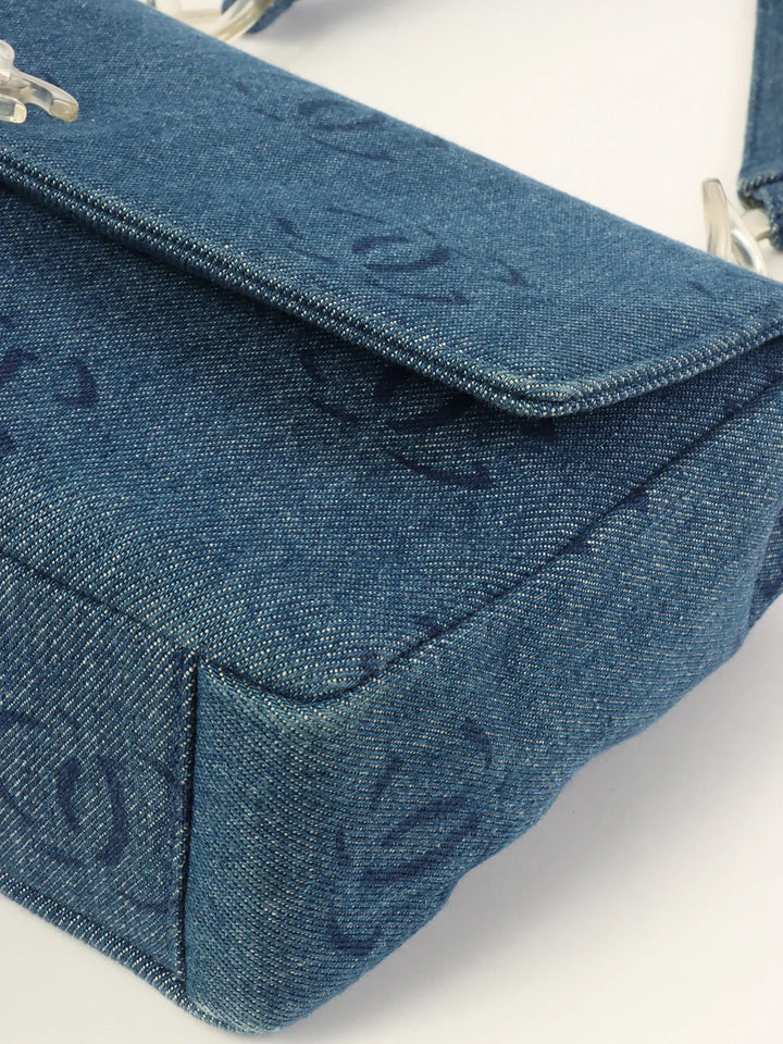 Chanel Around 2001 Made Denim Clear Turn-Lock Chain Bag Indigo