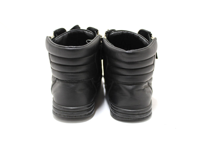 Top Quality Chanel Black Leather CC Zip Link High Top Sneakers Size 37