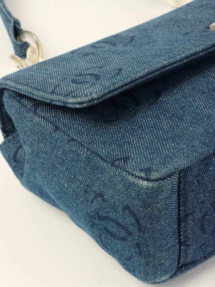 Chanel Around 2001 Made Denim Clear Turn-Lock Chain Bag Indigo