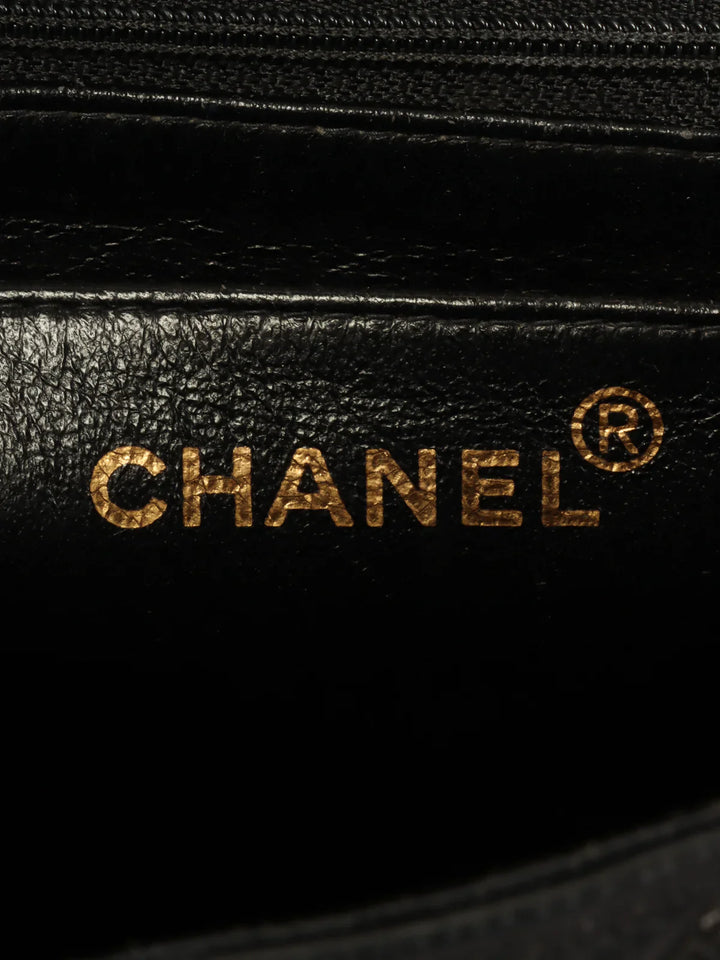 Chanel Around 1997 Made Caviar Skin Turn-Lock Top Handle Bag Black