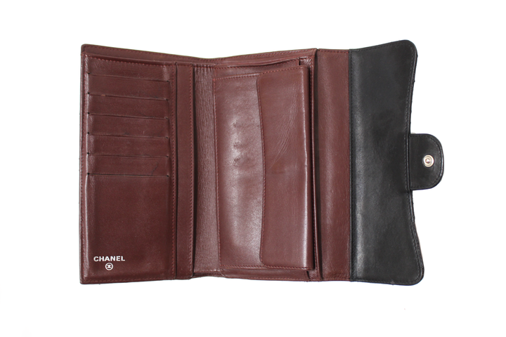 Top Quality Chanel Black Quilted Lambskin Leather Trifold Flap Wallet