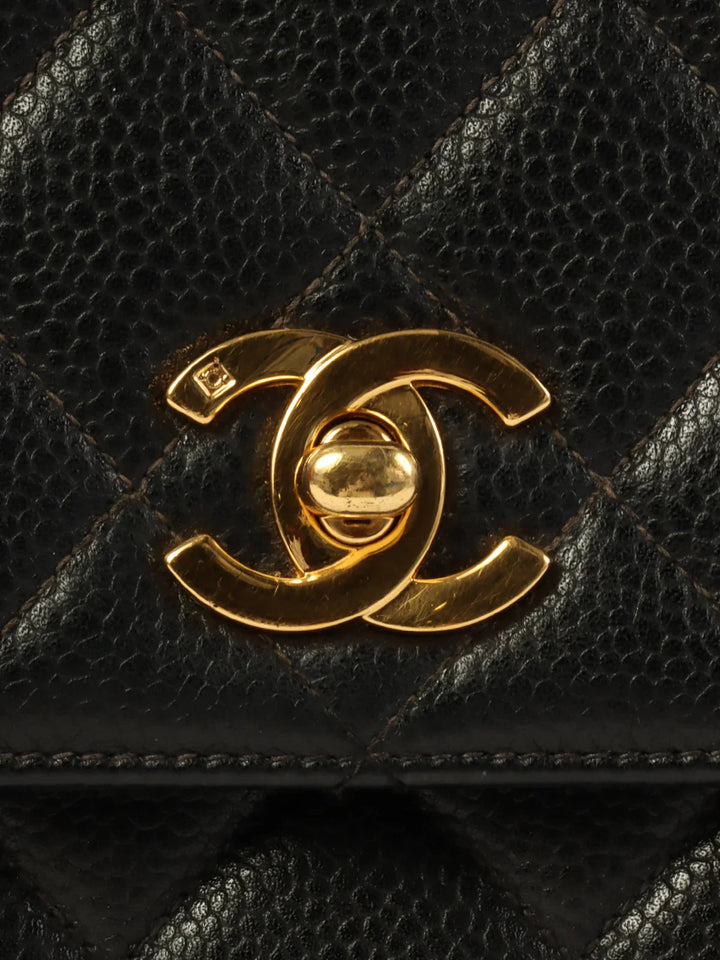 Chanel Around 1997 Made Caviar Skin Turn-Lock Top Handle Bag Black