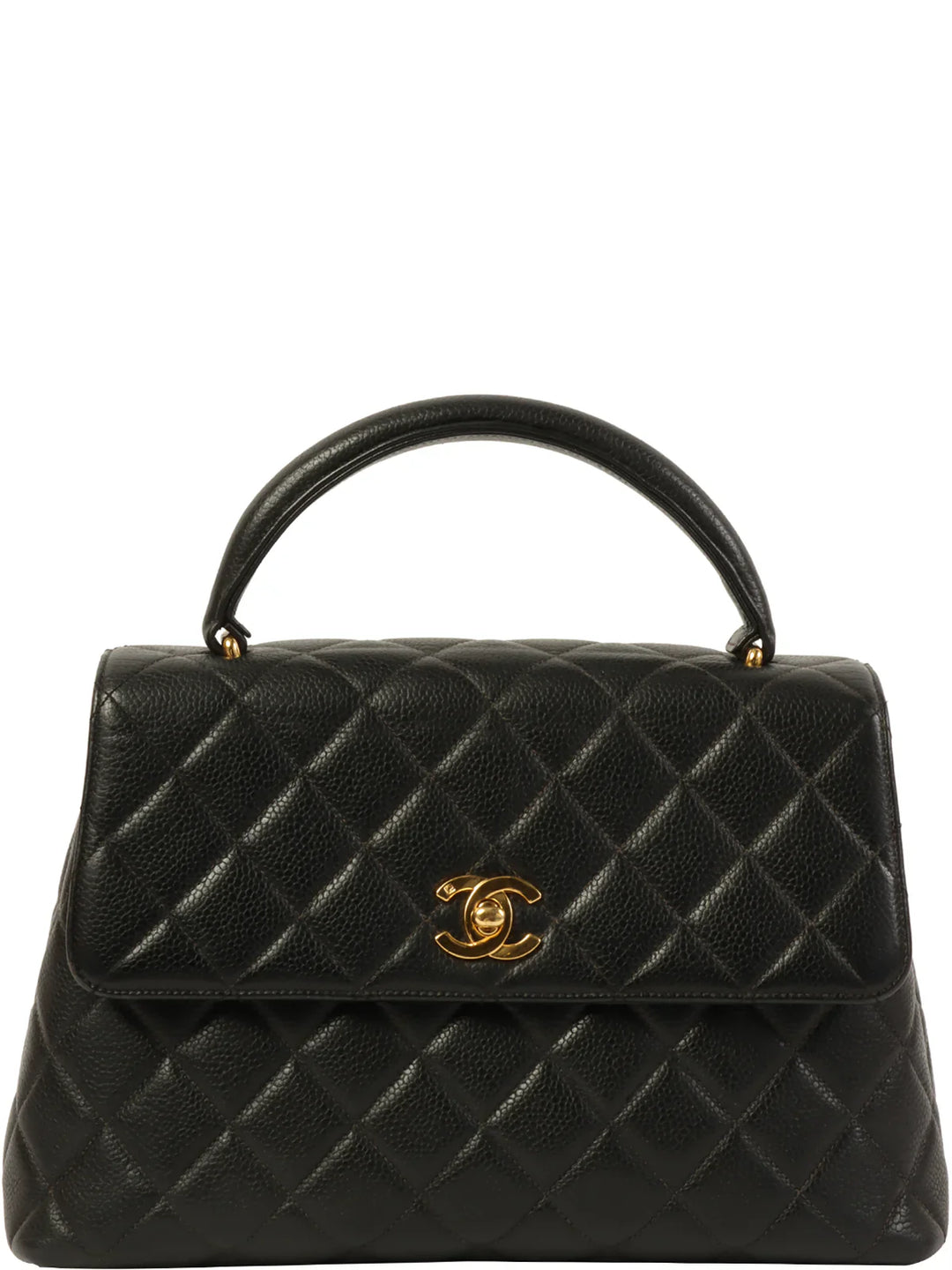 Chanel Around 1997 Made Caviar Skin Turn-Lock Top Handle Bag Black